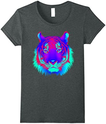 Womens EDM Electronic Dance Techno Neon Tiger Rave T-Shirt Large Dark Heather
