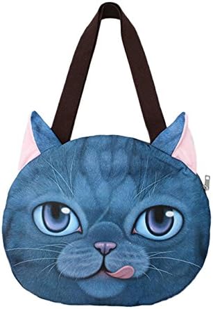 AiSi Women Fashion Shoulder Bag Tote Face Pussy Cat Cute Shopping Handbags Blue