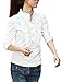 Allegra K Women Ruffle Neck Blouse Half Placket Stand Collar Puff Sleeve Shirts, X-Small / US 2, White