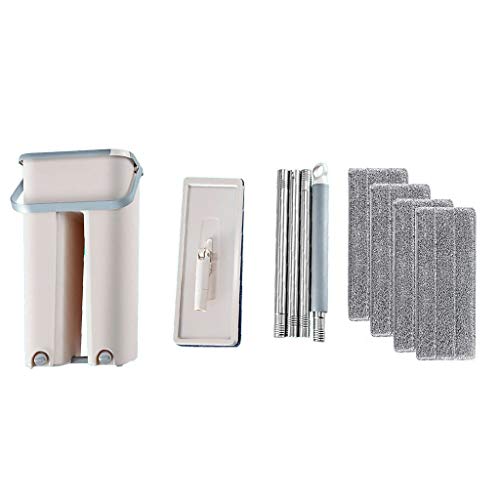 malisu Mop Floor Cleaning Kit, Microfiber Flat Mop with Bucket, Cleaning Squeeze Hand Free Floor Mop, 4 Reusable Mop Pads, Stainless Steel Handle, Extra Large, Gray