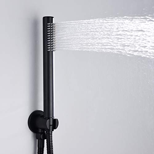 Matte Black Rain Shower Systems with Waterfall Tub Spout, Shower