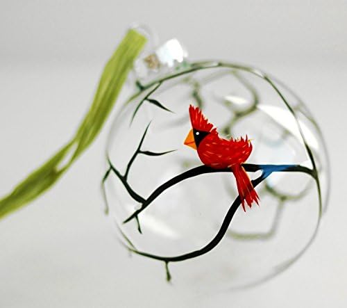Cardinal Christmas Ornament, Hand Painted Glass Christmas Ornament, Red Bird Christmas Bulb