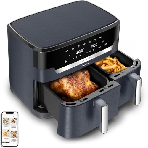 XXL Dual Easy Fry 11L: Freidora de Aire de Doble Cesta +8 Personas, Dos cestas (6,5 L + 4,5 L),7 Programas Automáticos, EZ942BF0