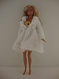 A Stunning Short White Fur Coat and Gold Sequined Mini Dress Made to Fit the Barbie Doll
