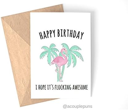 Flocking Awesome // Flamingo Birthday Card, Tropical Bird Card, Funny Birthday Card, Cute Birthday Card, Birthday Card for Friend