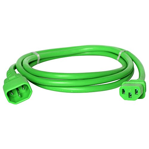 C14 to C13 Power Cord - 10 Foot, 10A/250V, 18/3 AWG, IE 60320 - Iron Box Part # IBX-6110-10 (10, Green)