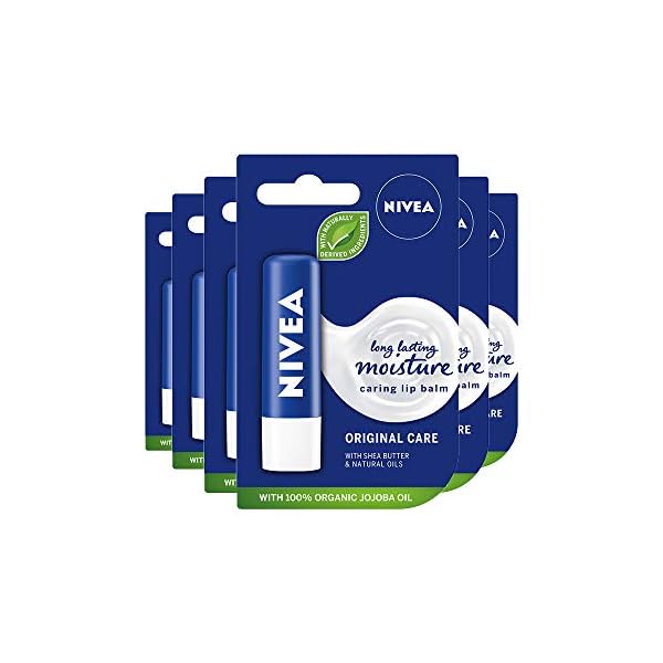 NIVEA-Lip-Balm-Original-Care-Pack-of-6-6-x-48g-Protective-Lip-Moisturiser-with-Shea-Butter-and-Natural-Oils-Caring-Lip-Balm-for-24h-Moisture-Care-Lip-Care-with-Melt-In-Formula NIVEA Lip Balm Original Care Pack of 6 (6 x 4.8g) Protective Lip Moisturiser with Shea Butter and Natural Oils, Caring…