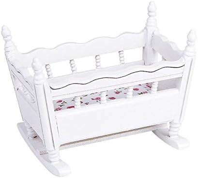 1/12 Baby Crib Dollhouse Miniature White Wooden Nursery Cradle Doll House Furniture Accessories