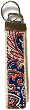Tickled Pink Boutique Paisley Wristlet Keychain Fob Red White Blue