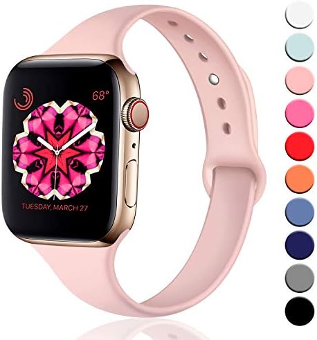 DCMEKA Sport Band Compatible for Apple Watch 38mm 42mm 40mm 44mm, Soft Silicone Narrow Slim Sport Replacement Wristband for iWatch Series 5,Series 4, Series 3, Series 2, Series 1 for Women Men