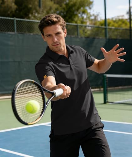 JACKETOWN Men's Short Sleeve Polo Shirt Quick Dry Breathable Polo Tennis Polo Summer Men's Golf Sports Shirt Casual Basic Polo