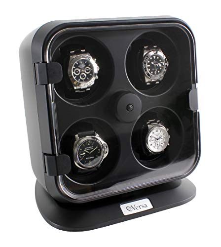 Versa Quad Watch Winder with Light in Black - Independently Controlled Settings - 12 Direction and Timer Settings - Adjustable Watch Pillows - Plenty of Space for Large Watches - No Magnetization