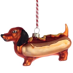 Puckator Glazen Kerstbal – Fast Food Hot Dog Worst Hond