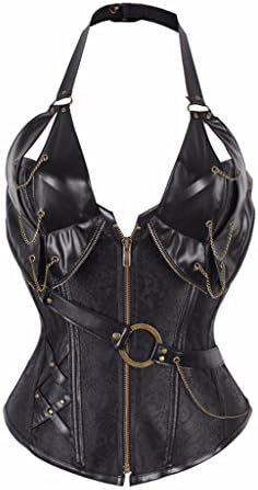 EgoLanding Women's 20 Steel Bones Steampunk Brocade Halter Vintage Bustier Corset(KS)