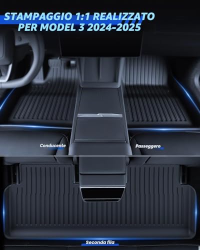 LANTU 8 Piece Mats for Tesla Model 3 2024-2026 TPE All Season 3D High Edge Non-Slip Waterproof Boot Mat and Back Cover Second Row of Accessories Seats