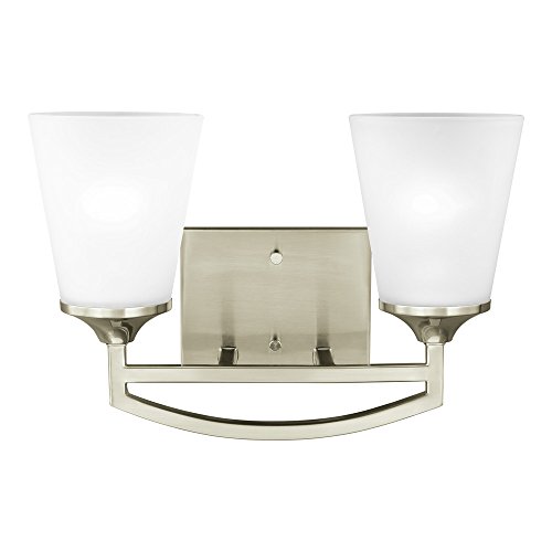 Sea Gull Lighting 4424502-962 Hanford Two-Light Bath or Wall Light Fixture with Satin Etched Glass S Sea Gull Lighting 4424502-962 Hanford Two-Light Bath or Wall Light Fixture with Satin Etched Glass S
