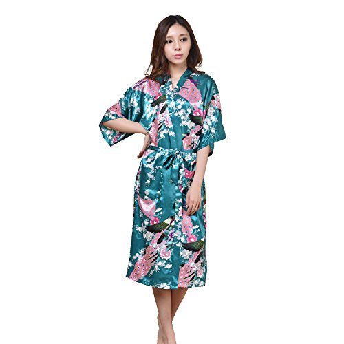 GL&G Fashion gown lady long paragraph cardigan Thin section Japanese kimono robe gown loose loose Dark green bathrobe