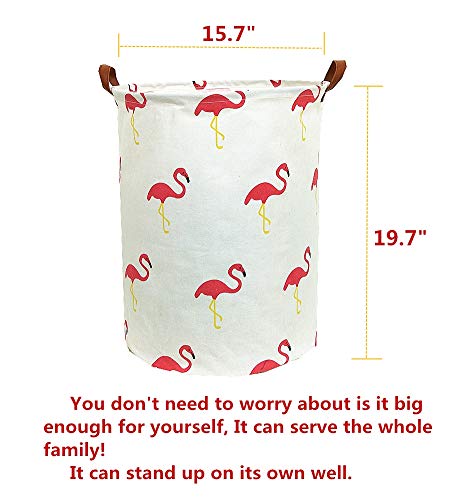 TIBAOLOVER 19.7" Large Sized Waterproof Foldable Laundry Hamper Bucket,Basket for Toys,Storage Bin,Kids Room,Home Organizer,Nursery Storage,Baby Hamper,Canvas Storage Basket Stylish Cart (Flamingos)