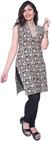 THARI CHOICE Sleeveles Women Flower Printed Cream Cotton Kurti For Girls