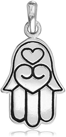 SZIROSmall Hamsa, Hand of God Charm with Black in Sterling Silver
