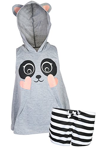 dELiAs Girl's Sleeveless Summer Pajama Short Set With Animal Character Hood, Panda, Size 7/8'