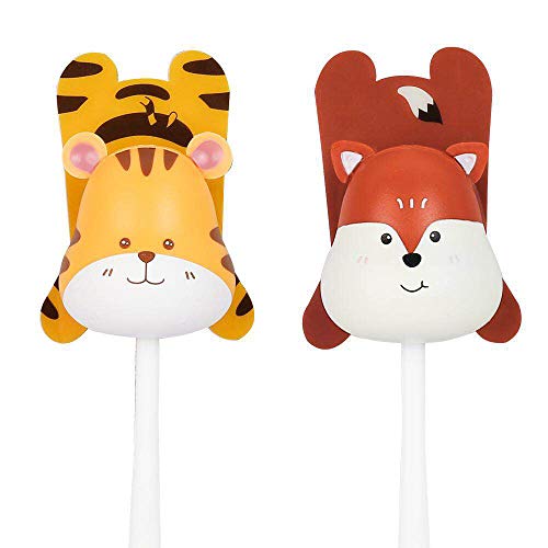 Heasa Toothbrush Holder Wall Mounted, Animal Kids Toothbrush Holder (Red Fox & Yellow Tiger) - Thumbnail 6