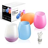 Pawkyjar Silicone Wine Glasses Set of 4, Unbreakable Shatterproof Flexible Rubber Cups, 12 oz (4pcs Mix Color)