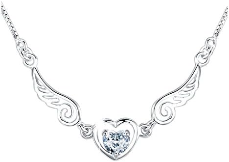 Women's Sterling Silver Angel Wings With Heart-Shaped Crystal Pendant Necklace