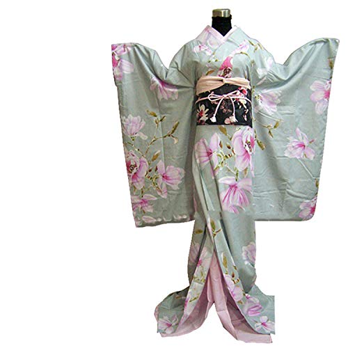 Women Japanese Light Floral Long Furisode Outfit,Floral Kimono Only,One Size