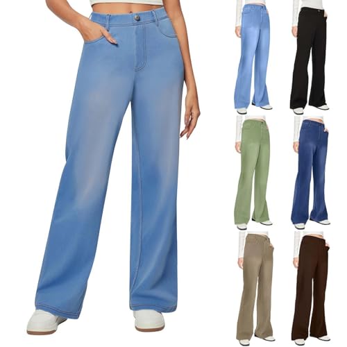 Wide Leg Jeans,Wide Leg Jeans for Women UK Baggy Plain High Waisted Straight Tube Y2K Loose Fit Ladies Denim Pants