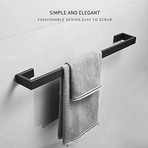 SUS 304 Stainless Steel 4-Piece Bathroom Hardware Accessory Set with 24" Towel Bar Robe Hook, Towel Ring, and Toilet Paper Holder,Matte Black