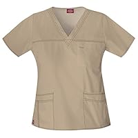 Dickies Womens GenFlex Junior-Fit V-Neck Scrub Shirt, Dark Khaki, XXXX-Large