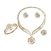 Paxuan Womens Silver Gold Plated Alloy Rhinestone African Jewelry Set Hallow Chain Choker Necklace Stud Earrings Cuff Bangle Bracelet Ring Set (Gold)