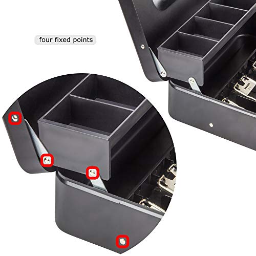 Black Steel Cash Box with Safe Key Lock | Tiered Money Coin Tray and Bill Slots | Portable and Compact | 2 Keys | Metal Lockable Storage Box for Change, Petty Cash, Fundraiser, Garage Sale