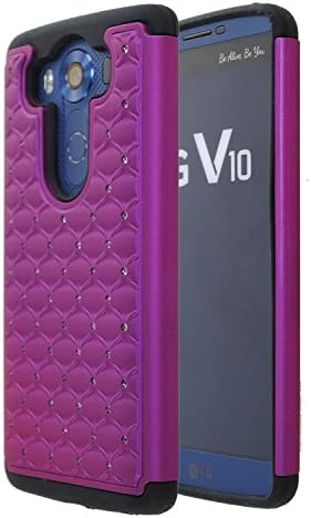 Studded Rhinestone Crystal Bling Case [Shockproof] Hybrid Armor [Dual Layer] Silicone Rubber Skin Hard Case Cover for LG V10 (Bling Purple)