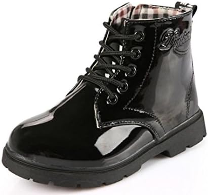 Otamise Girls Candy Color Lace Up Light Weight Waterproof Martin Boots Patent Leather Casual Shoes Black US 13M
