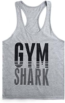 YAMQL Men's GYM Shark Loose Workout BodyBuilding Stringer Tank Top (L, Gray)