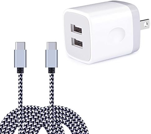 Wall Charger, CIQILY 2.1A Dual Port Home Travel USB Plug Power Adapter with 2-Pack 6ft Braided USB C Cable for Samsung Galaxy S8, Macbook 12", ChromeBook Pixel, LG G5 V20, Nexus 6P 5X, Nintendo Switch