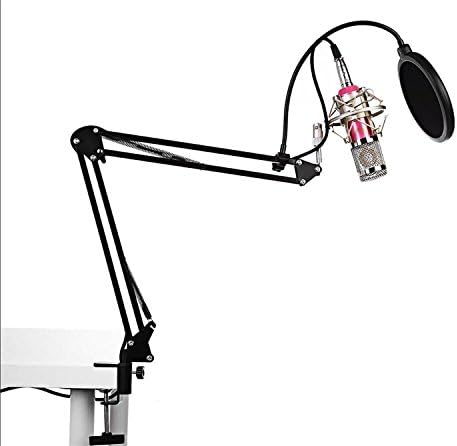 Chliste Condenser Microphone Kit,Professional BM-800 Mic Set + Black NB-35 Mic Stand with Cable + Pop Filter Wind Screen for Radio Broadcasting Studio Recording (Pink)