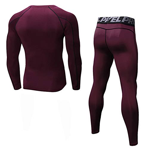 Minghe Men's 2pcs Thermal Long Johns Cool Dry Compression Set Baselayer Top Bottoms Wine red 2XL