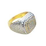 ZHQUN 18K Gold Cluster ICED Out Lab Simulated Diamond Band MICROPAVE Mens Pinky Ring