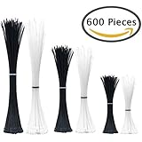 Cable Zip Ties (Combo Pack) 600 PCS Self-Locking 4+6+8-Inch Nylon Wire Zip Ties Kit in (White+Black) (Cable Ties (600 PCS))