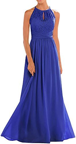 Annadress Women's Halter Lace A-Line Chiffon Floor-Length Bridesmaid Dress