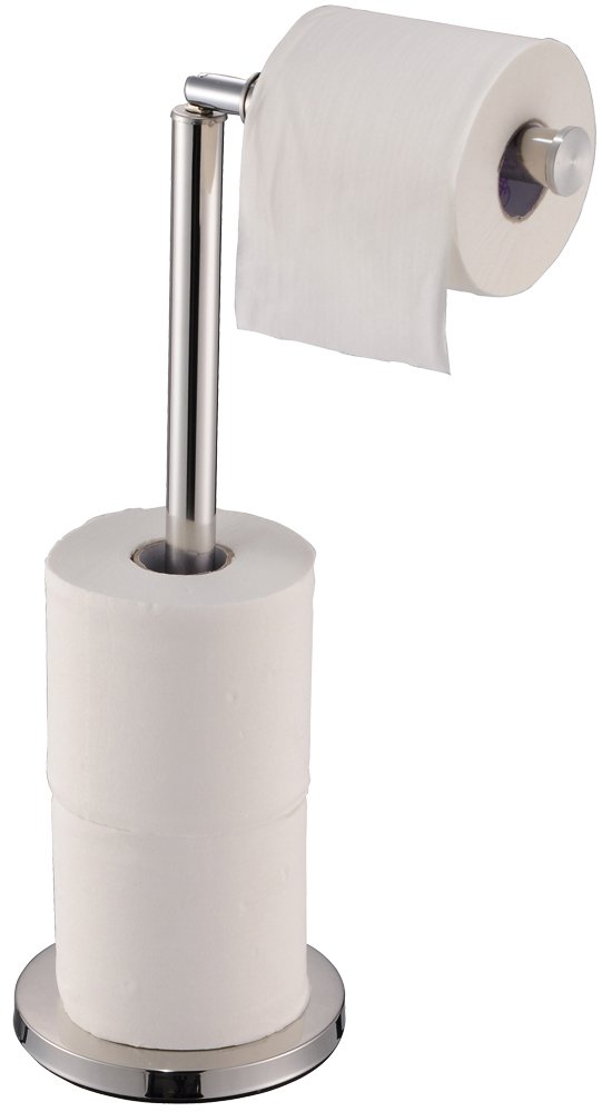 Bath Vida Bathroom Toilet Paper Holder | Chrome | Space-Saving Storage for 3 Rolls | 78H x 18W x 15D cm | Freestanding | Modern Loo Roll Storage Dispenser