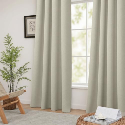 VIOPY 100% Lino Cortinas Blackout,Extra Largas con Aislamiento Térmico,Respaldo Recubierto Poliéster Impermeable,Ojal Superior,para Recámara y Ventana de Sala(Natural,132An x 241Al cm(2 Paneles))
