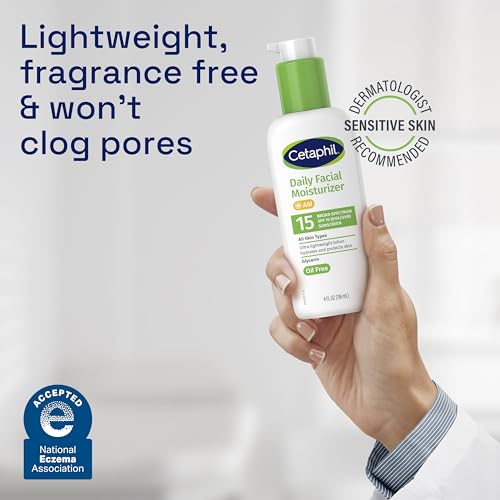 CETAPHIL DAILY FACIAL MOISTURIZER SPF 15, 4 FL OZ, GENTLE FACIAL MOISTURIZER FOR DRY TO NORMAL SKIN TYPES, NO ADDED FRAGRANCE, PACK OF 2, (PACKAGING MAY VARY)