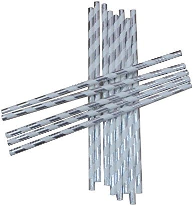 Palmay Biodegradable Disposable Paper Drinking Straws Silver Striped Paper Straws 100pcs for Party