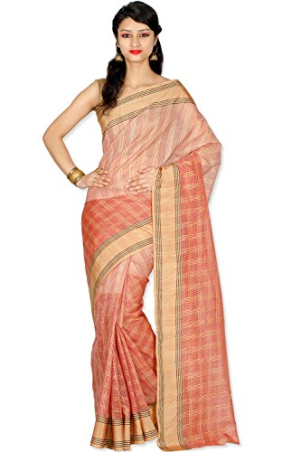 Chandrakala Women s Banarasi Cotton Blend Saree Free Size Red