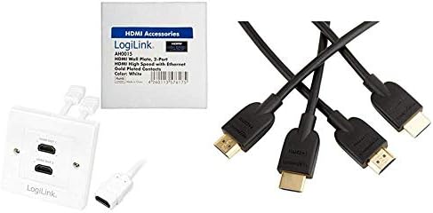 Logilink HDMI 2-Port Wall Socket Adapter - White & AmazonBasics High-Speed 4K, Ultra HD, HDMI 2.0 Cable - 0.9m / 3 Feet (2-Pack) (Latest Standard) Supports Ethernet, 3D, Audio Return