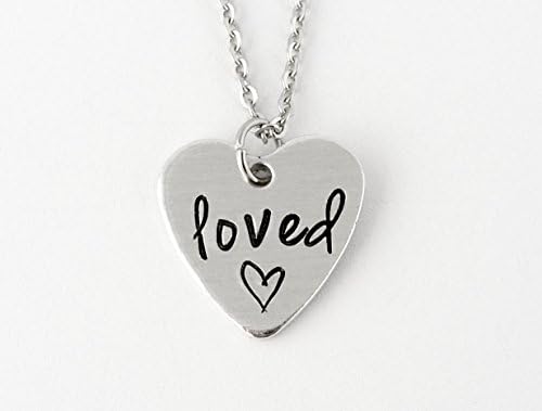 Hand Stamped Loved Heart Necklace - Aluminum with Stainless Steel Chain
